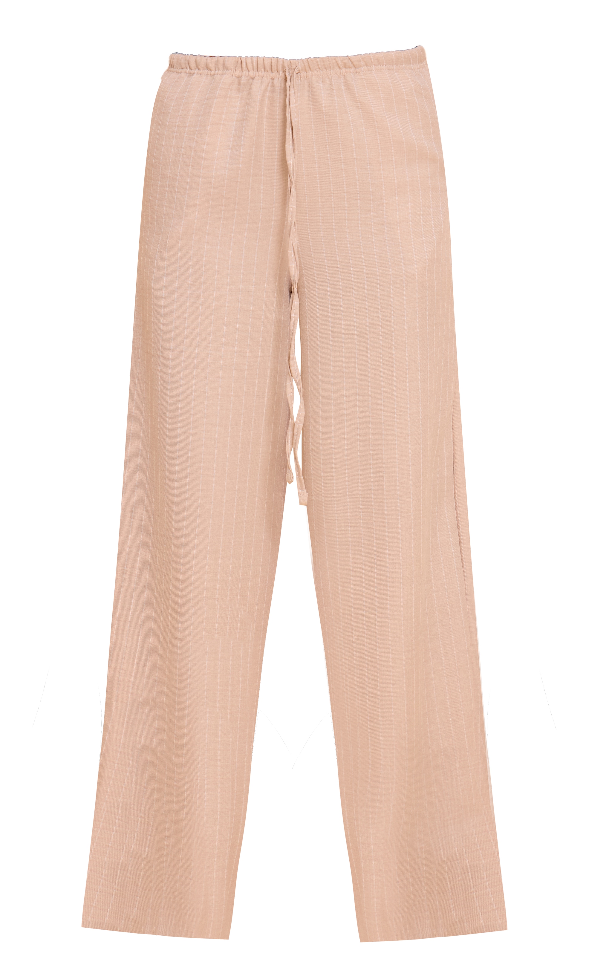 Beige Lightweight Woven Striped Drawstring Pants image 5