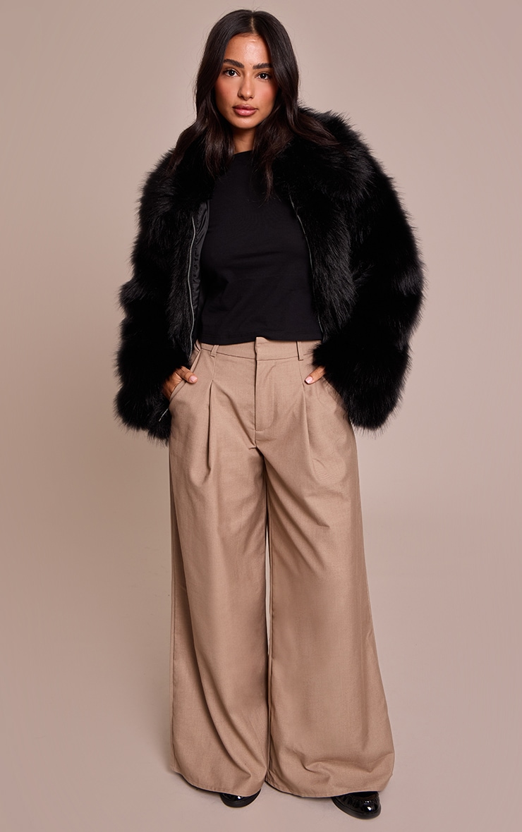 Petite Black Oversized Collar Faux Fur Coat image 3