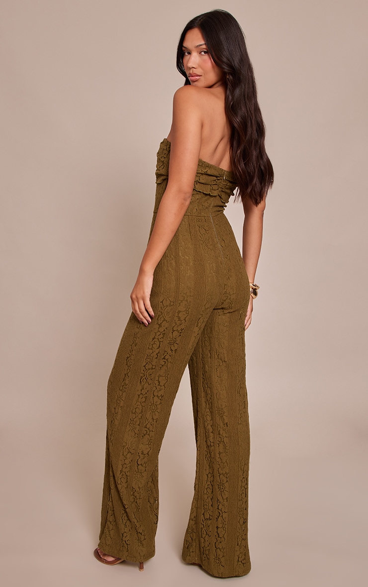 Khaki Lace Fold Over Straight Leg Jumpsuit image 2