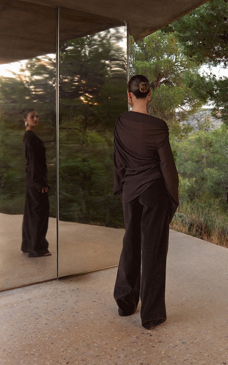 Dark Chocolate Faux Suede Straight Leg Pants image 2