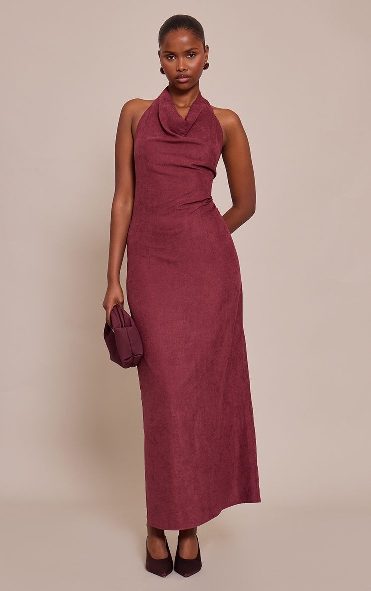 Plum Textured Cowl Neck Sleeveless Maxi Dress image 1