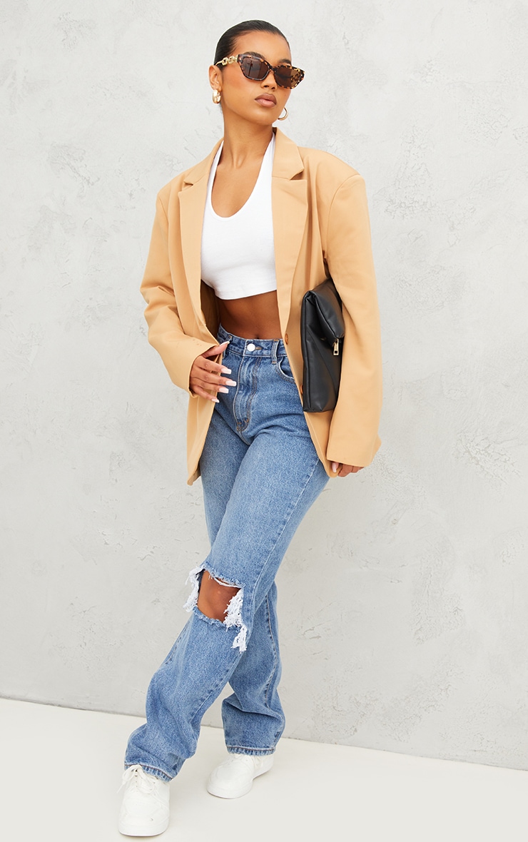 Camel Oversized Curved Hem Boxy Blazer image 3