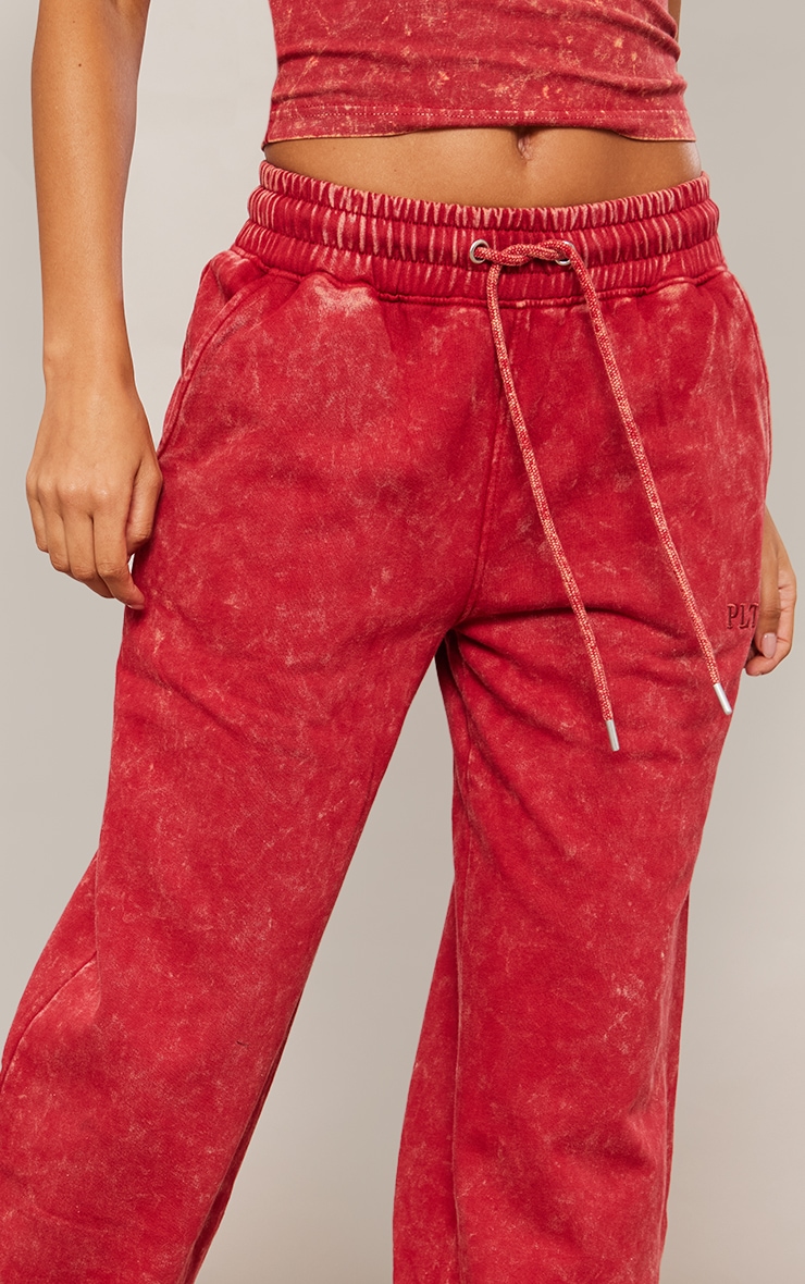 Red Washed Oversized Low Rise Wide Leg Track Pants image 4