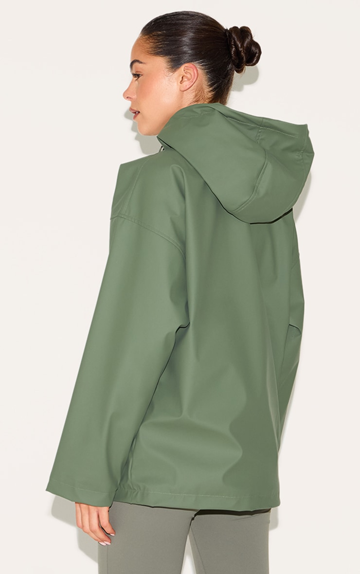 Khaki Rubberised Zip Up Jacket With Hood image 2