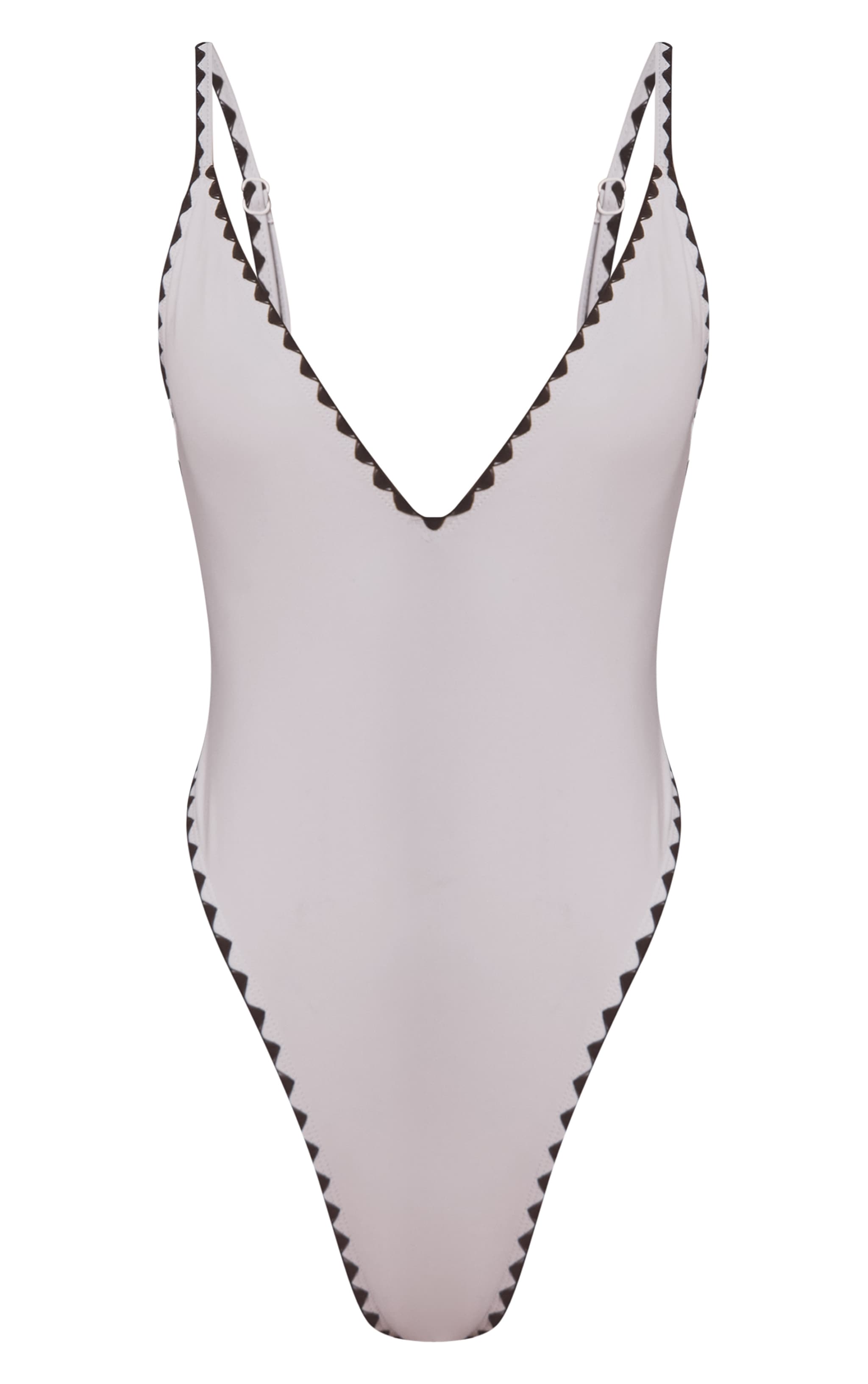 White Whip Stitch Plunge High Leg Swimsuit image 5