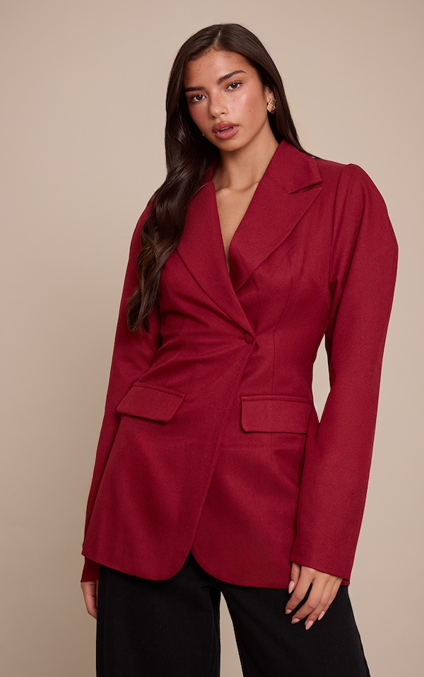 Blazer très oversize bordeaux à épaules tombantes et taille cintrée