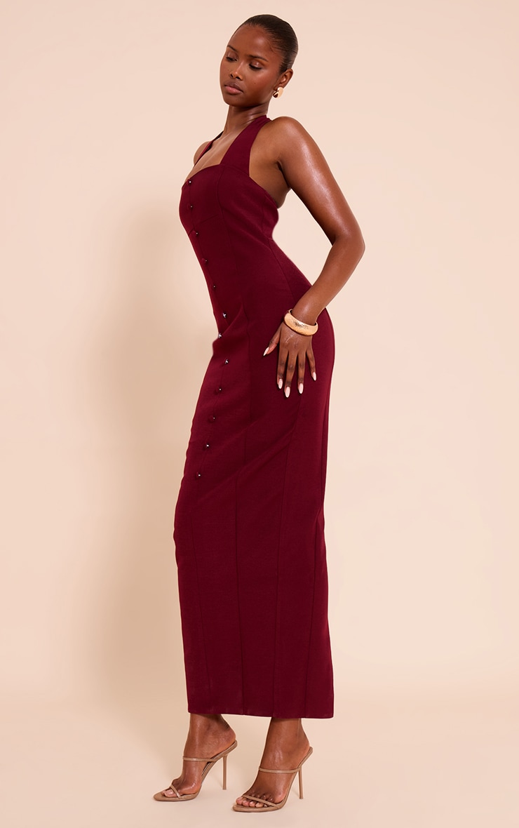 Robe longue tissée prune à dos nu et boutons image 3
