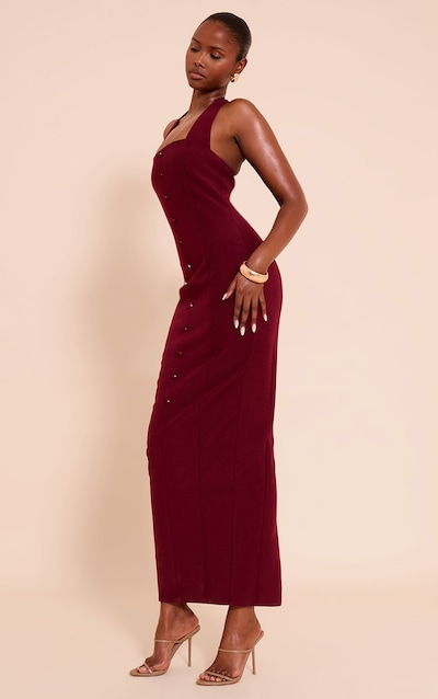 Plum Woven Halter Button Maxi Dress
