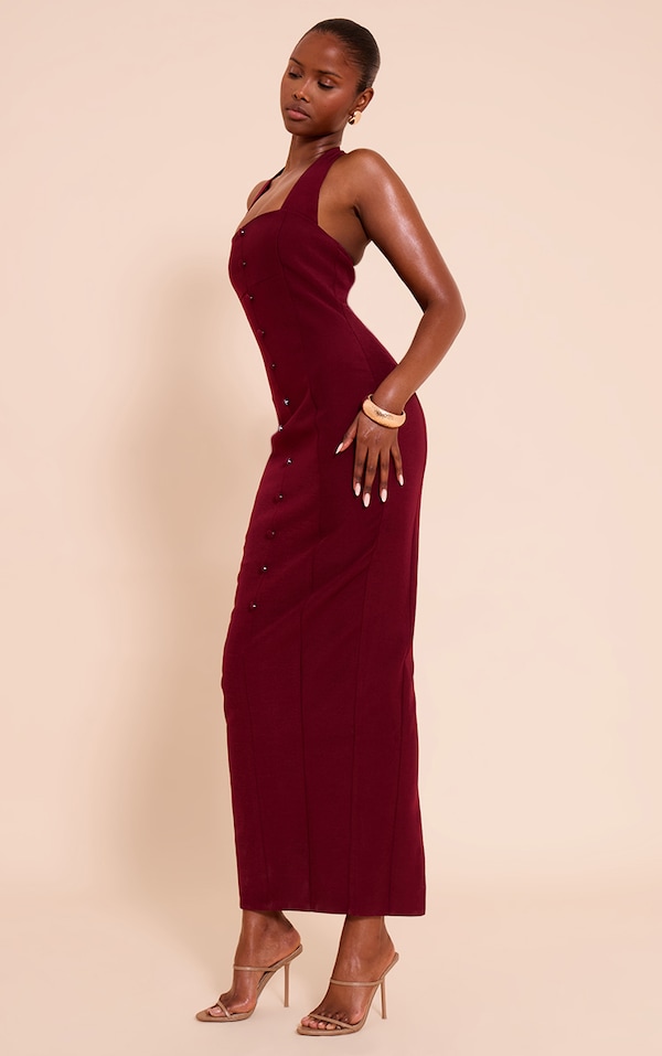 Plum Woven Halter Button Maxi Dress