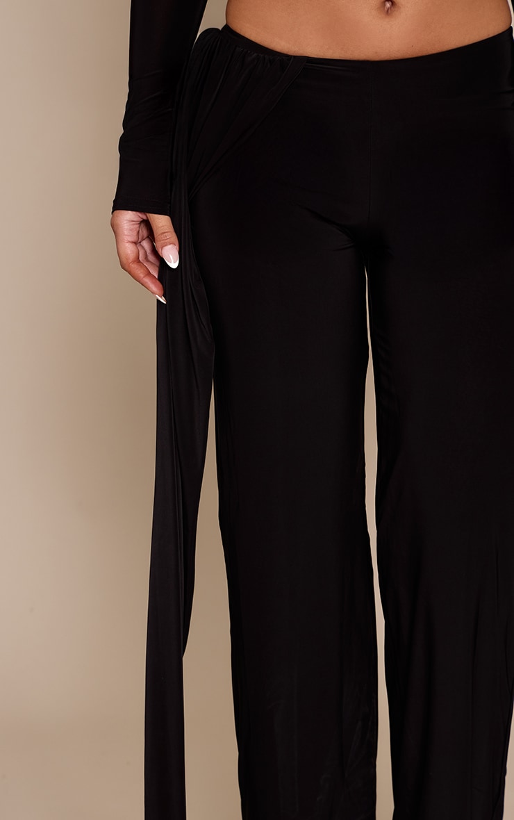 Black Double Layer Slinky Twist Drape Straight Leg Pants image 4