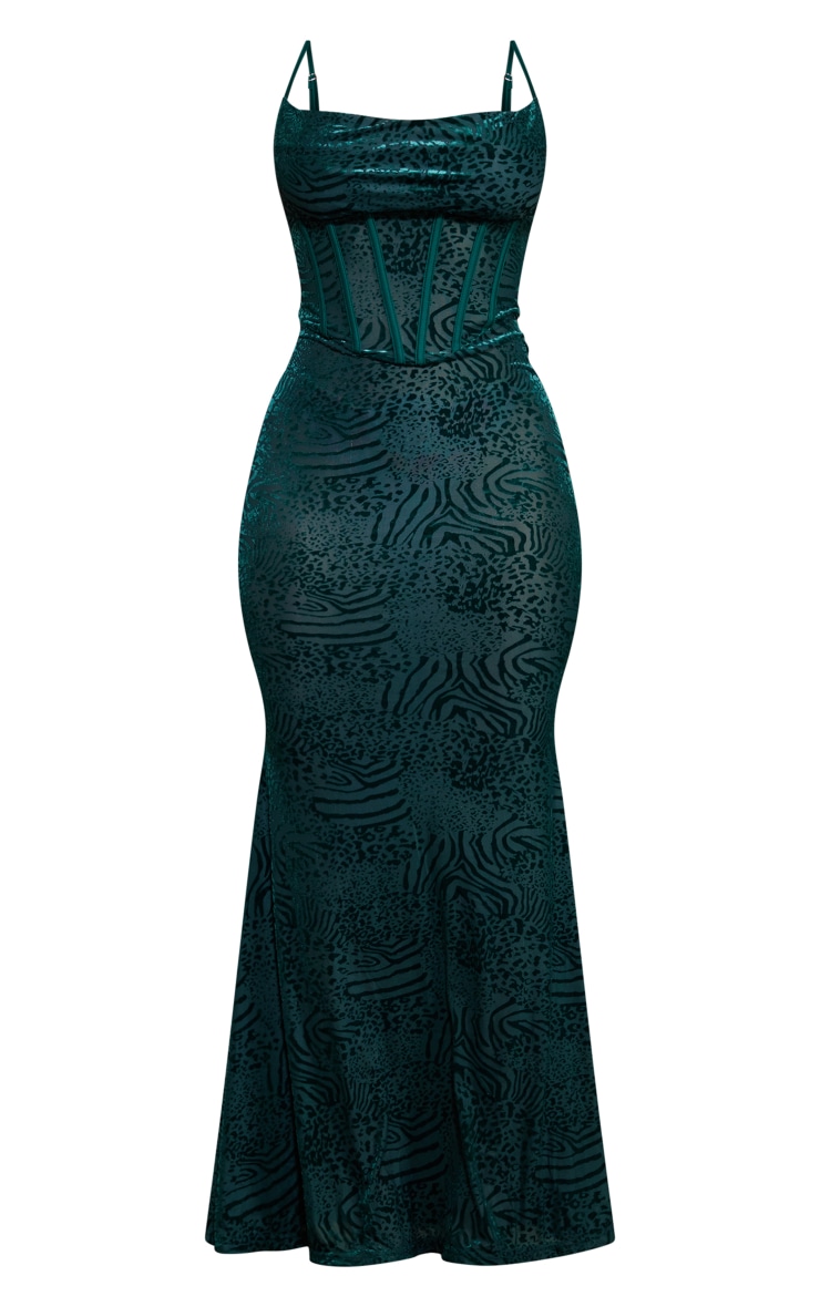 Shape Emerald Green Animal Devore Cowl Corset Maxi Dress image 5