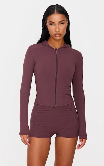 PLT TRAIL Veste de sport en Sculpt chocolat foncé à capuche