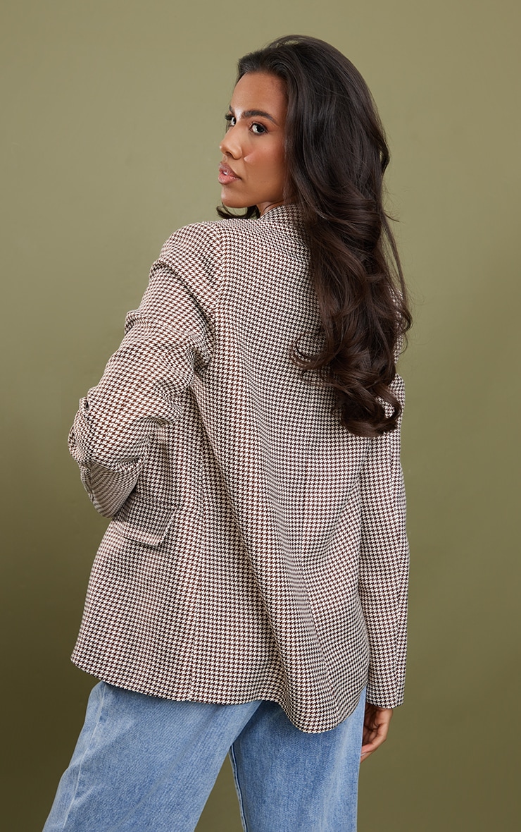 Brown Houndstooth Covered Button Single Breasted Blazer image 2
