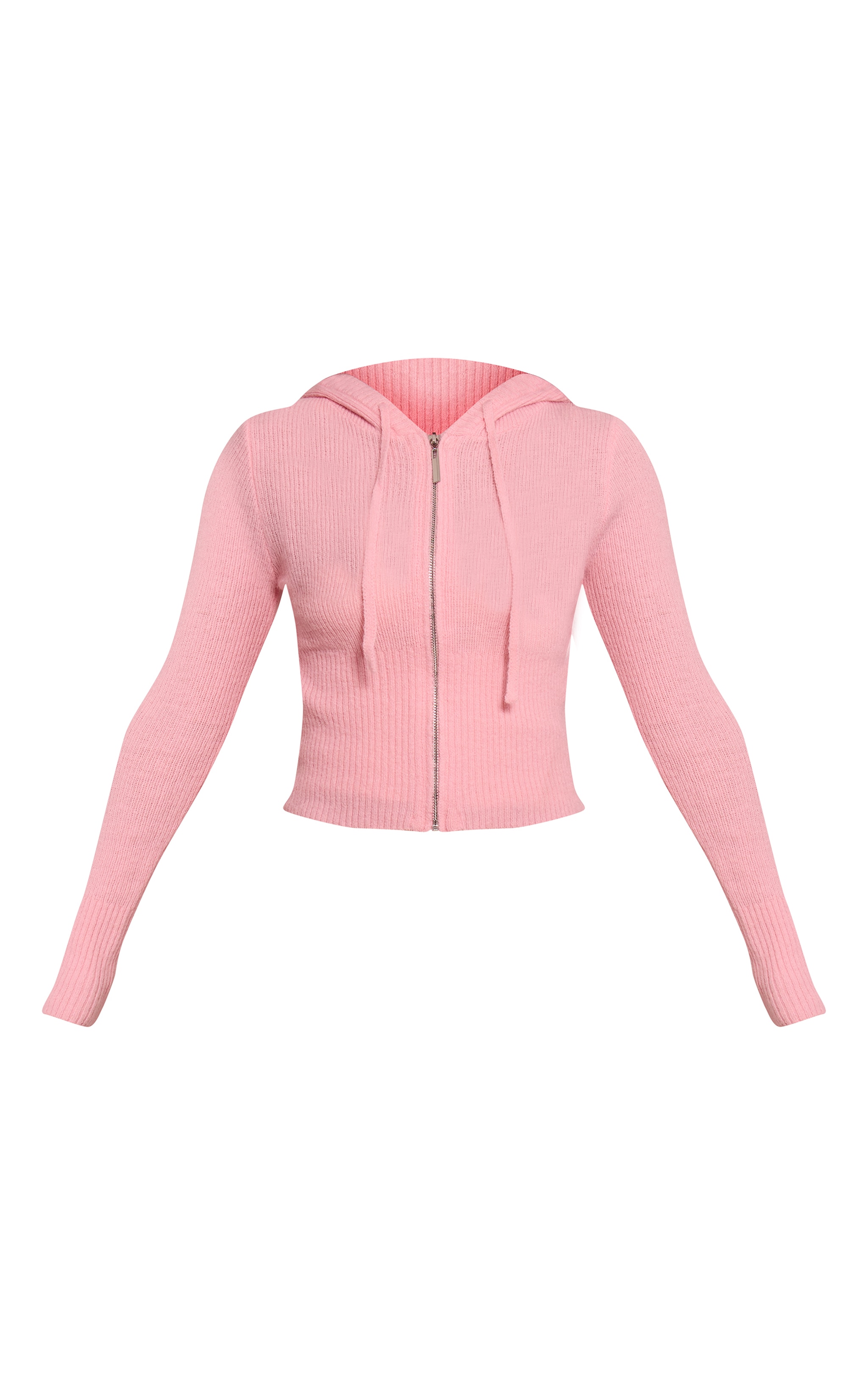 Petite Baby Pink Knit Long Sleeve Zip Up Hoodie image 5