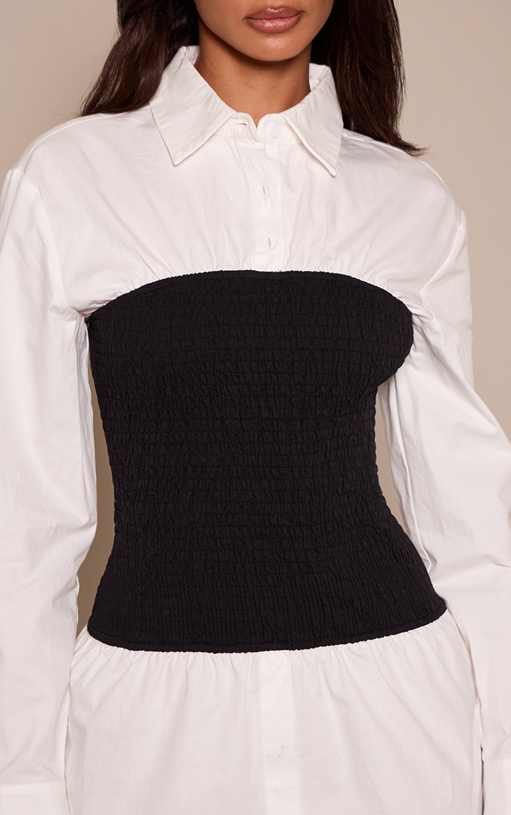 Petite Black Ruched Waist Shirt Mini Dress image 4