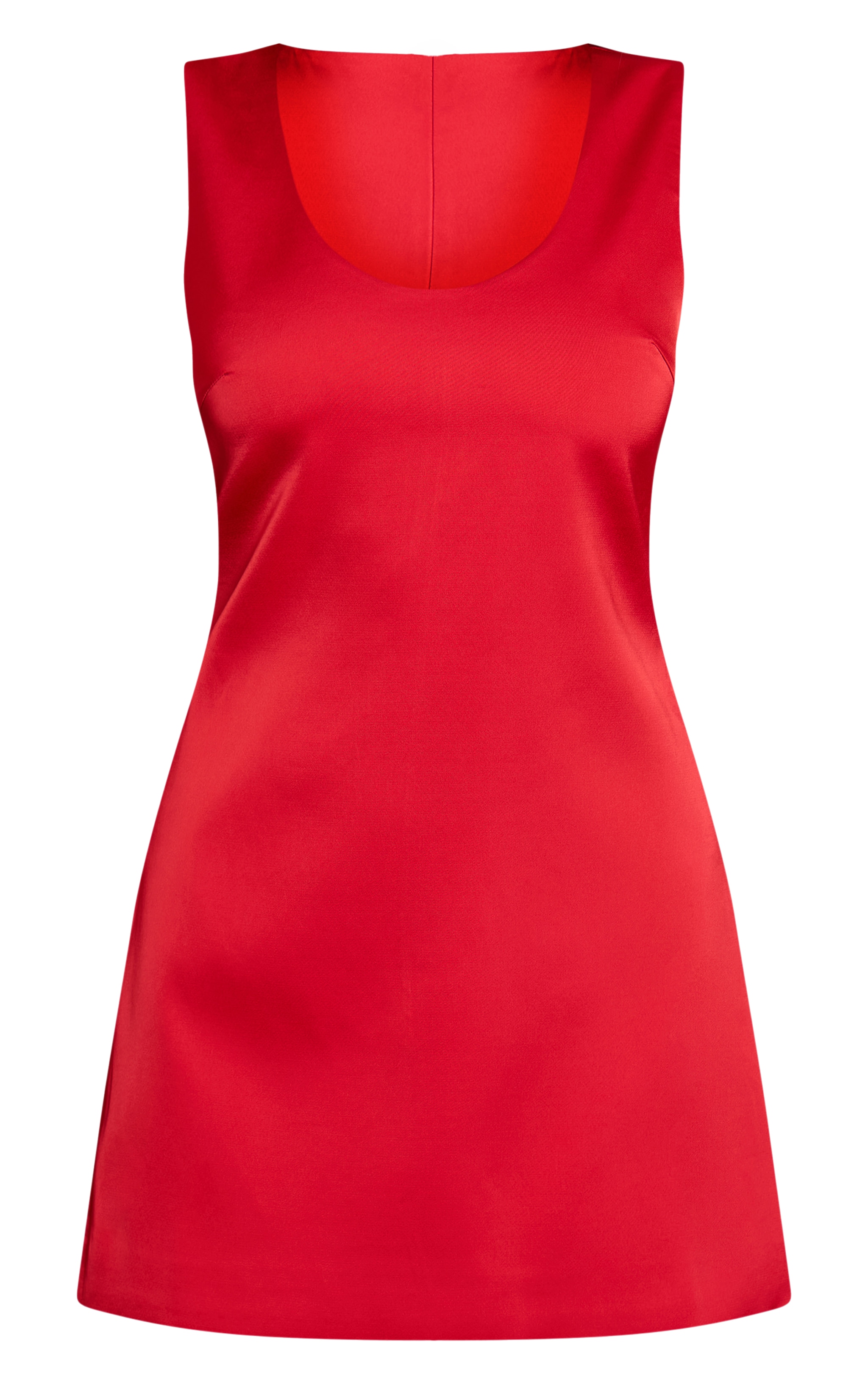 Mini robe droite satinée rouge à col rond image 5