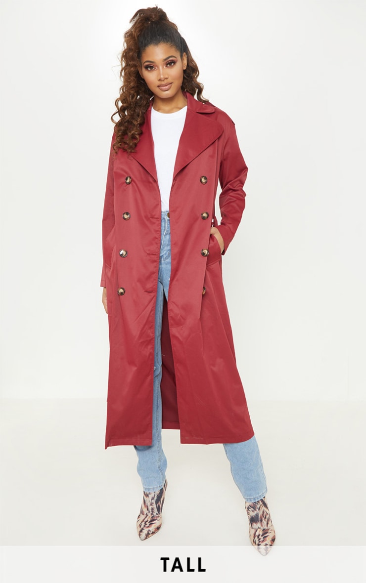 Tall Burgundy Oversized Longline Trench Coat