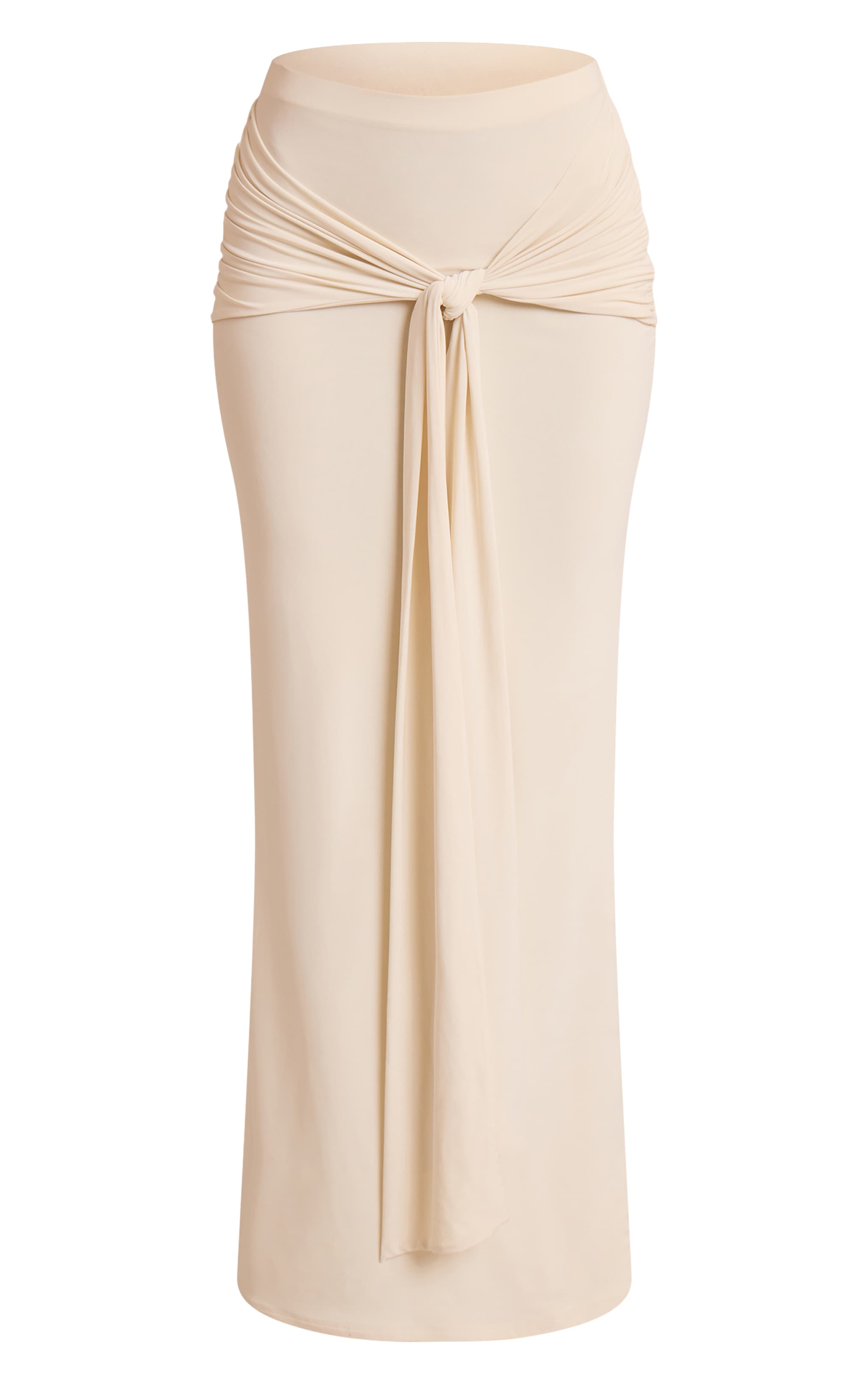 Cream Slinky Knot Detail Maxi Skirt image 5