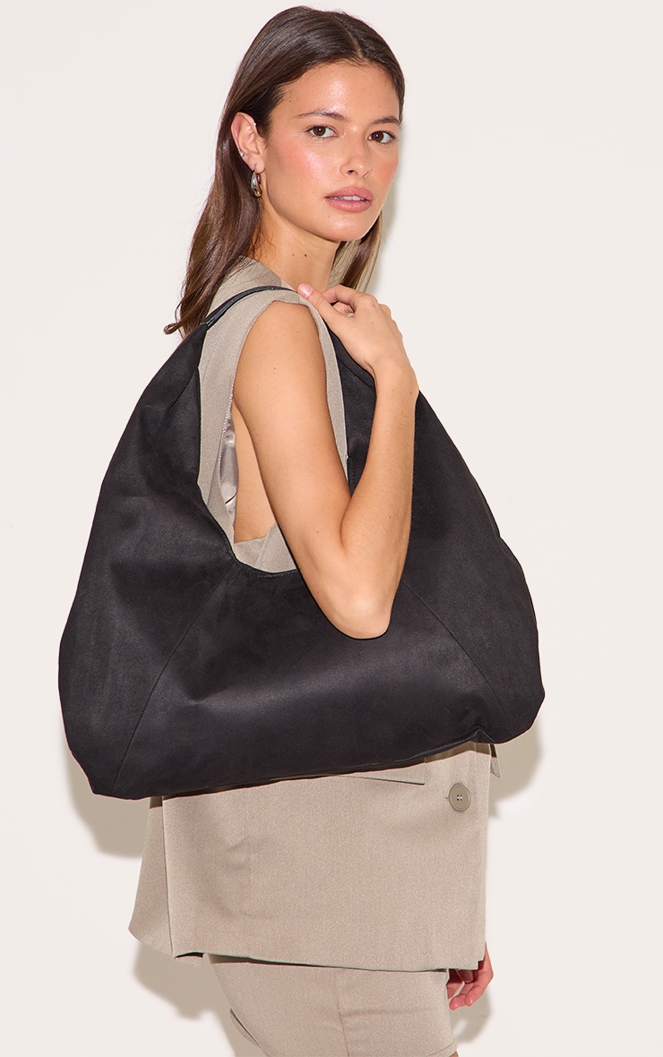 Black Faux Suede Rounded Tote image 5