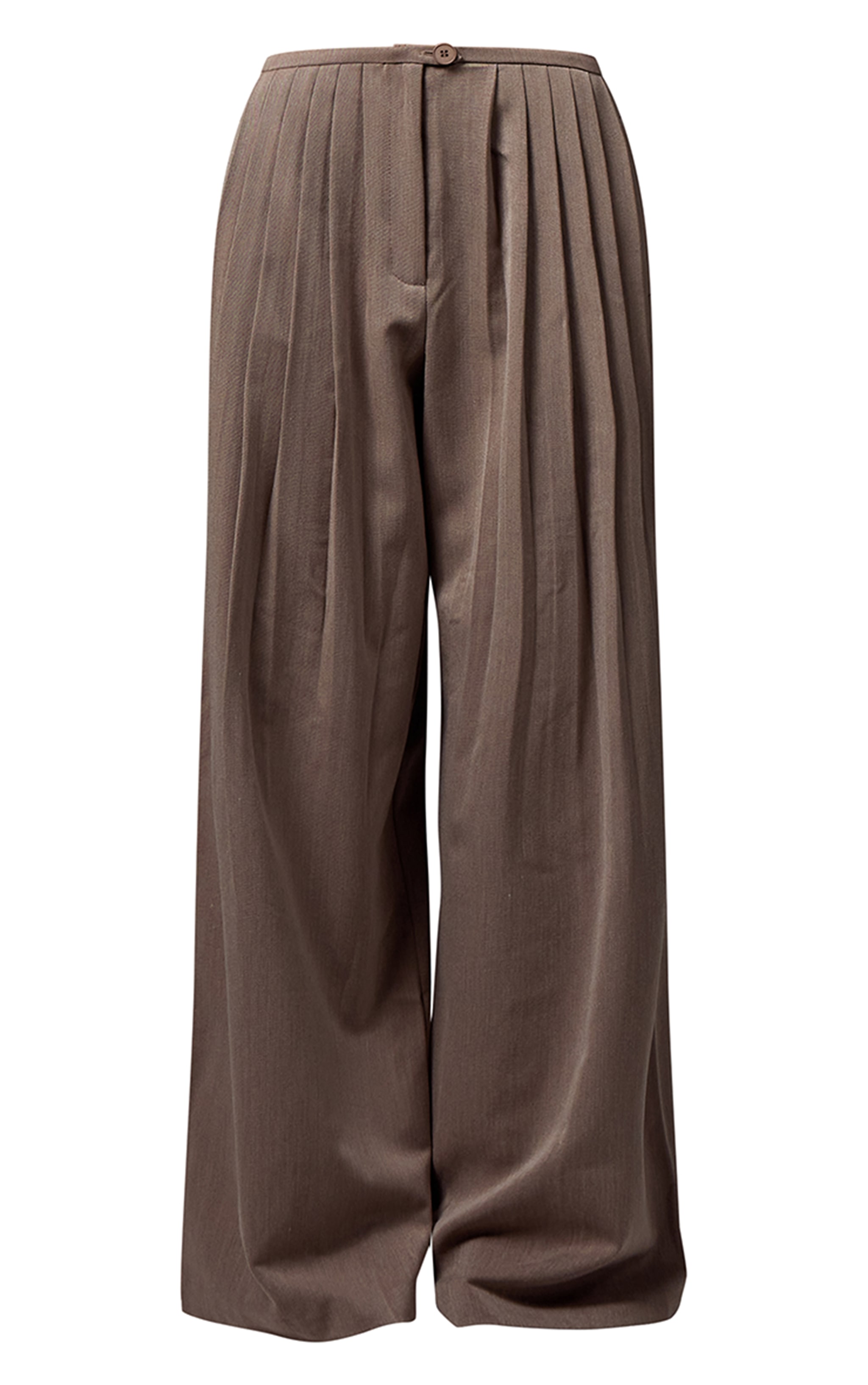 Premium Taupe Woven Pleated Waistband Extreme Wide Leg Pants image 5