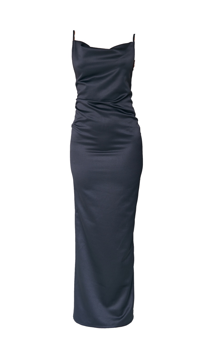 Black Cowl Neck Satin Maxi Dress image 5