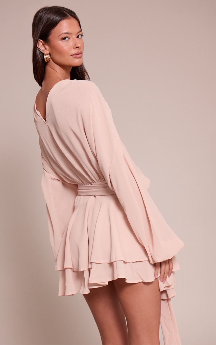 Dusty Pink Chiffon Belt Wrap Mini Shift Dress image 2