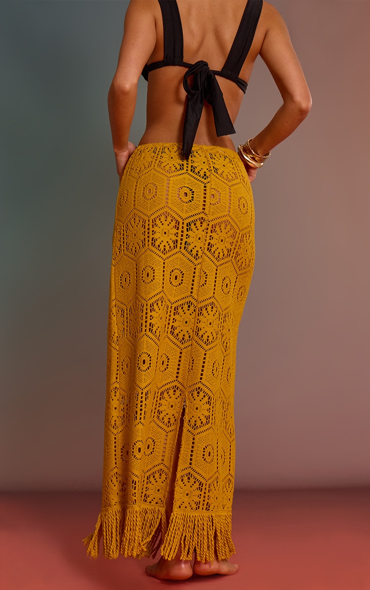 Mustard Crochet Tassel Hem Maxi Beach Maxi Skirt image 3