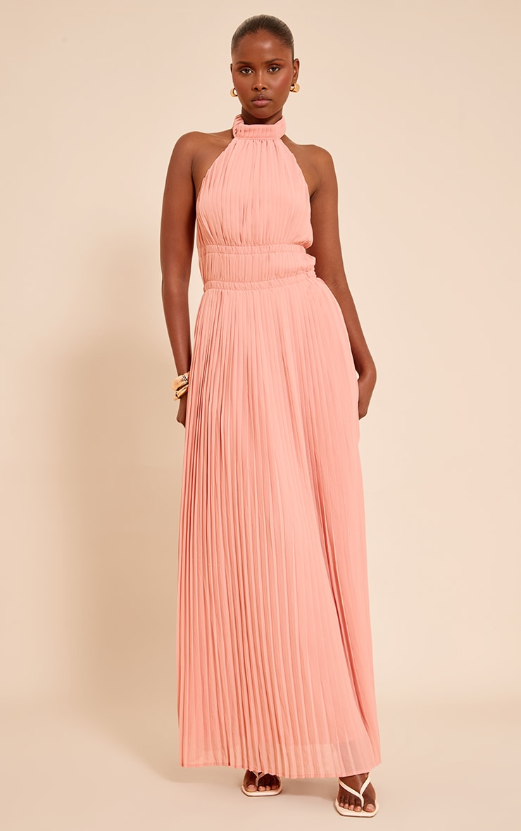 Blush Extreme Pleated High Neck Sleeveless Maxi Dress image 1