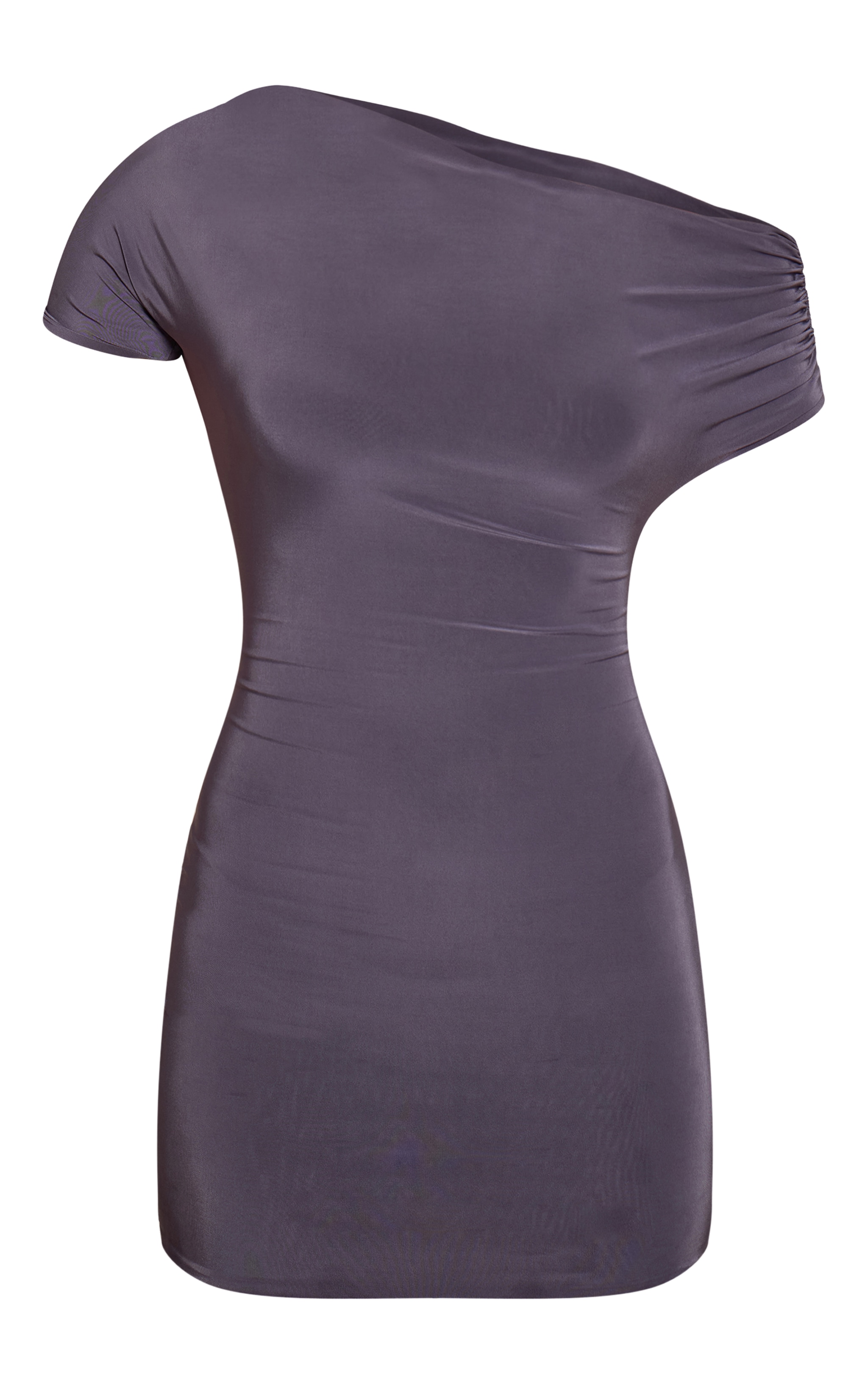 Charcoal Slinky Off The Shoulder Ruched Mini Dress image 5
