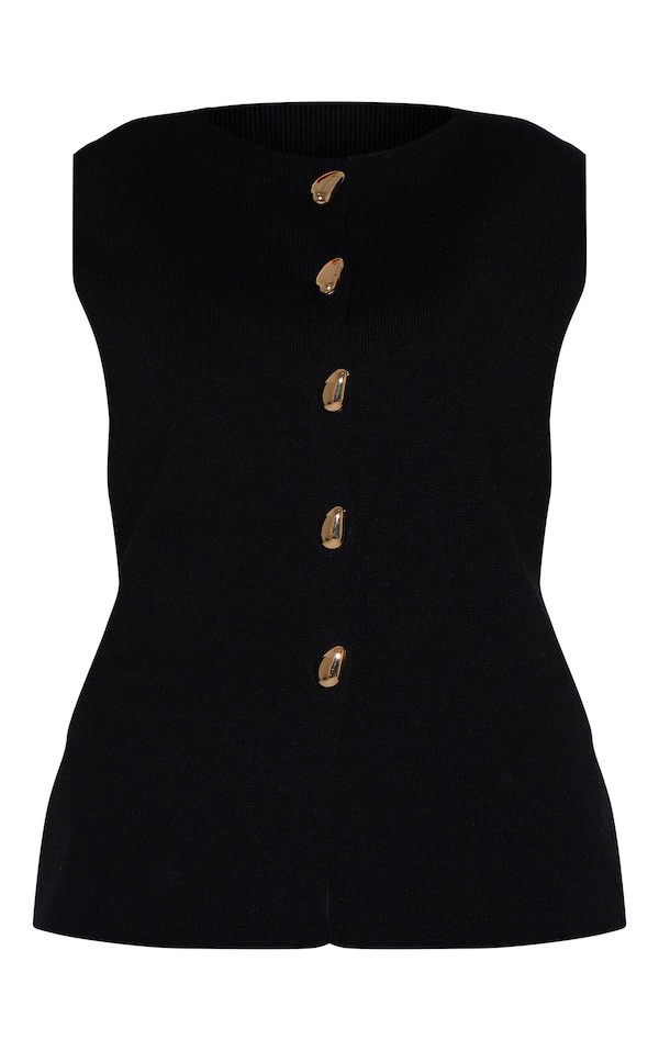 Chunky Knit Button-Up Vest with Gold Button main image 1