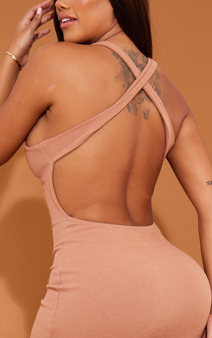 Shape Camel Soft Rib Low Back Midaxi Dress image 3