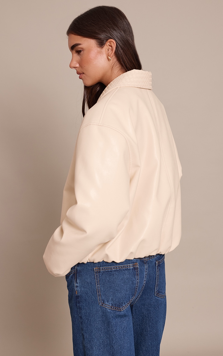 Butter Yellow Quilted Collar Faux Leather Bomber image 2