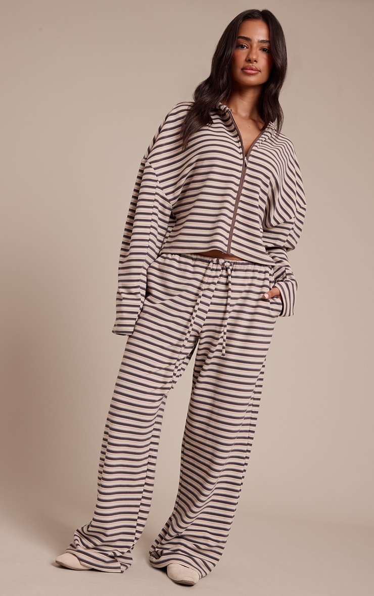 Veste zippée à rayures marron en polaire douce  Petite image 3