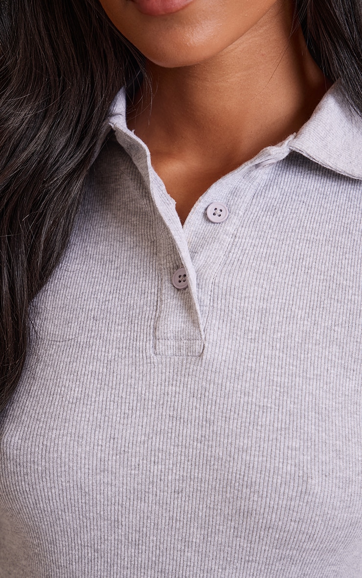 Tall Grey Marl Collared Long Sleeve Rib Top image 4