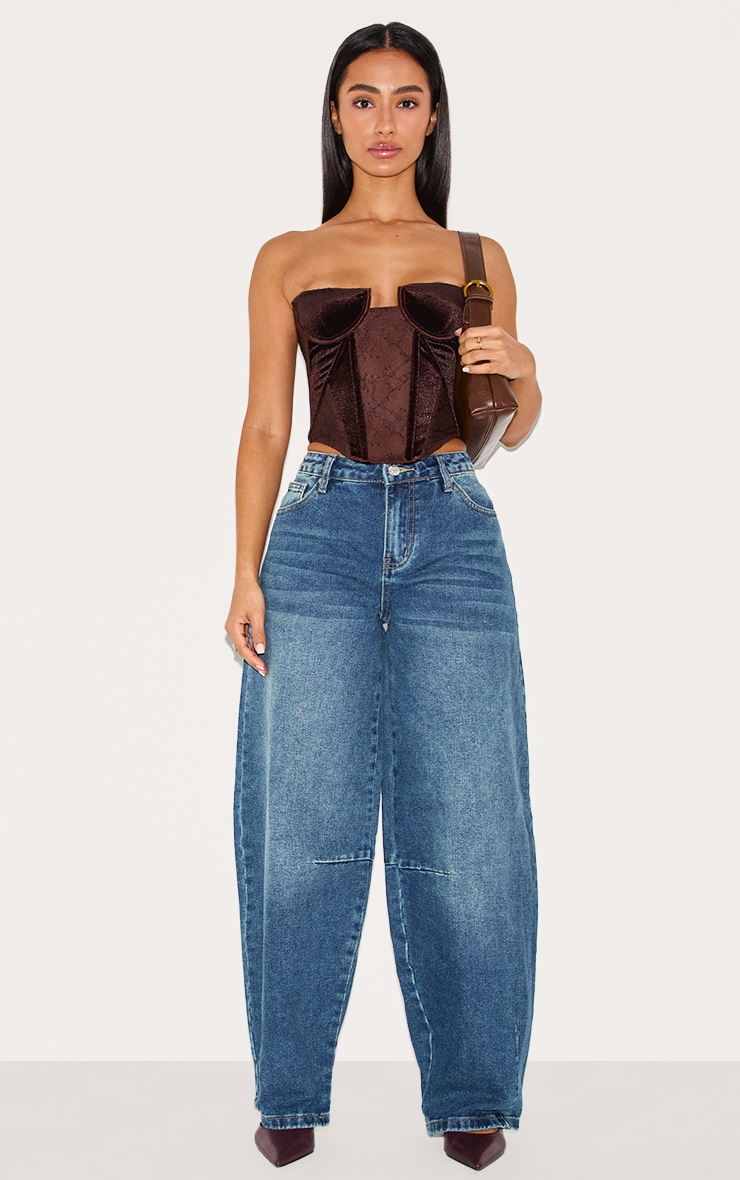 Petite Chocolate Bandeau Velvet Corset With Lace Details image 3