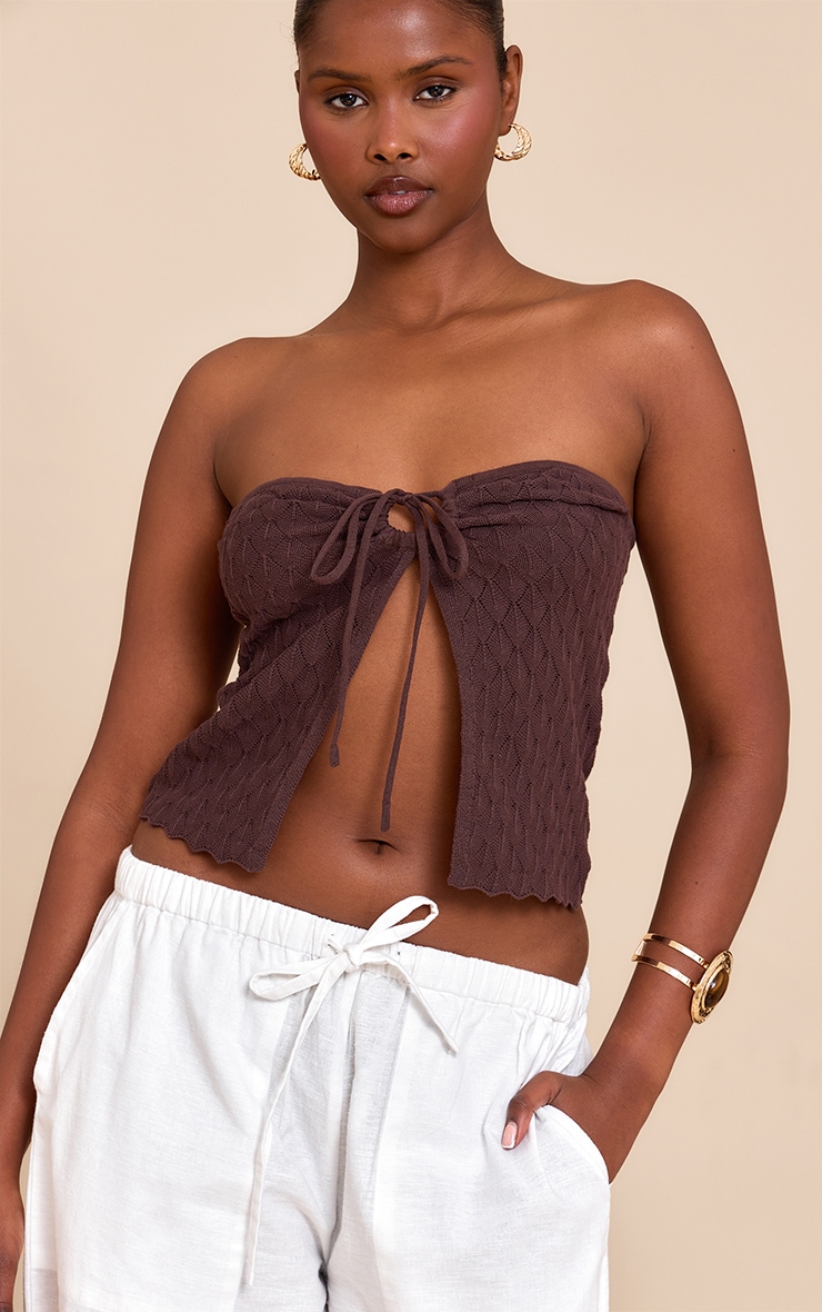 Chocolate Textured Crochet Knit Bandeau Open Top image 4