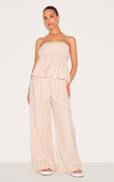 Petite Stone Pinstripe Linen Look Floaty Wide Leg Pants