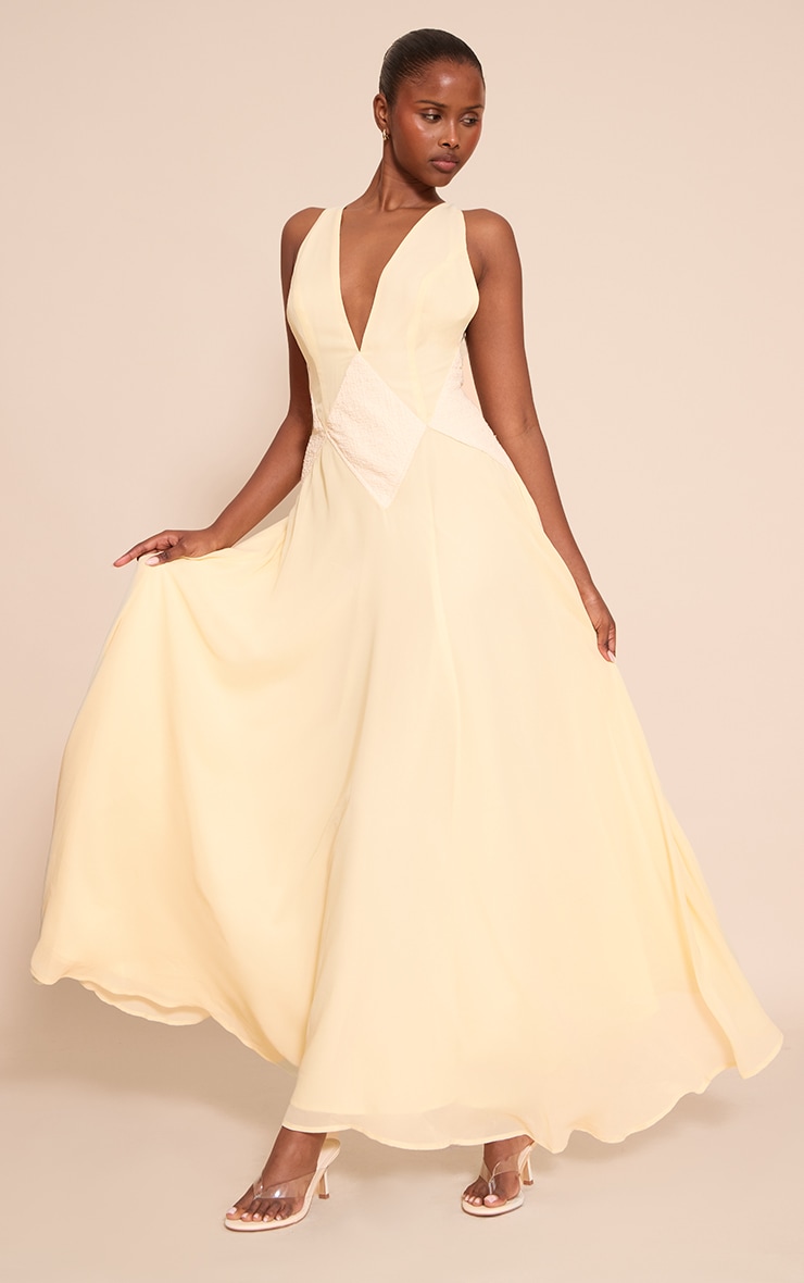 Lemon Plunge Textured Detail Maxi Dress image 3