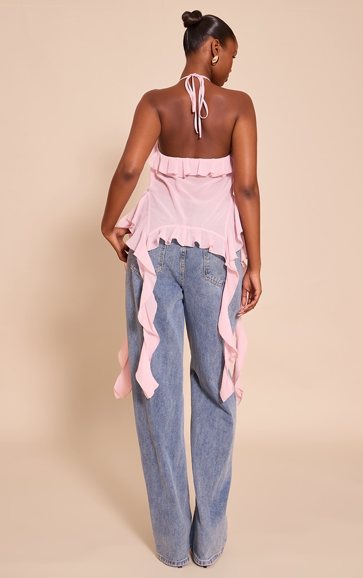 Pink Chiffon Ruffle Drape Detail Longline Top image 2