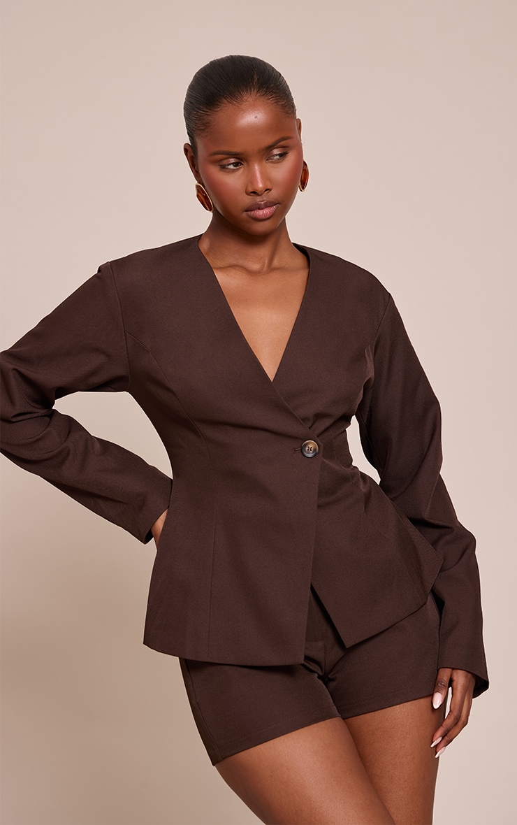 Chocolate Woven Tailored Button Romper image 1
