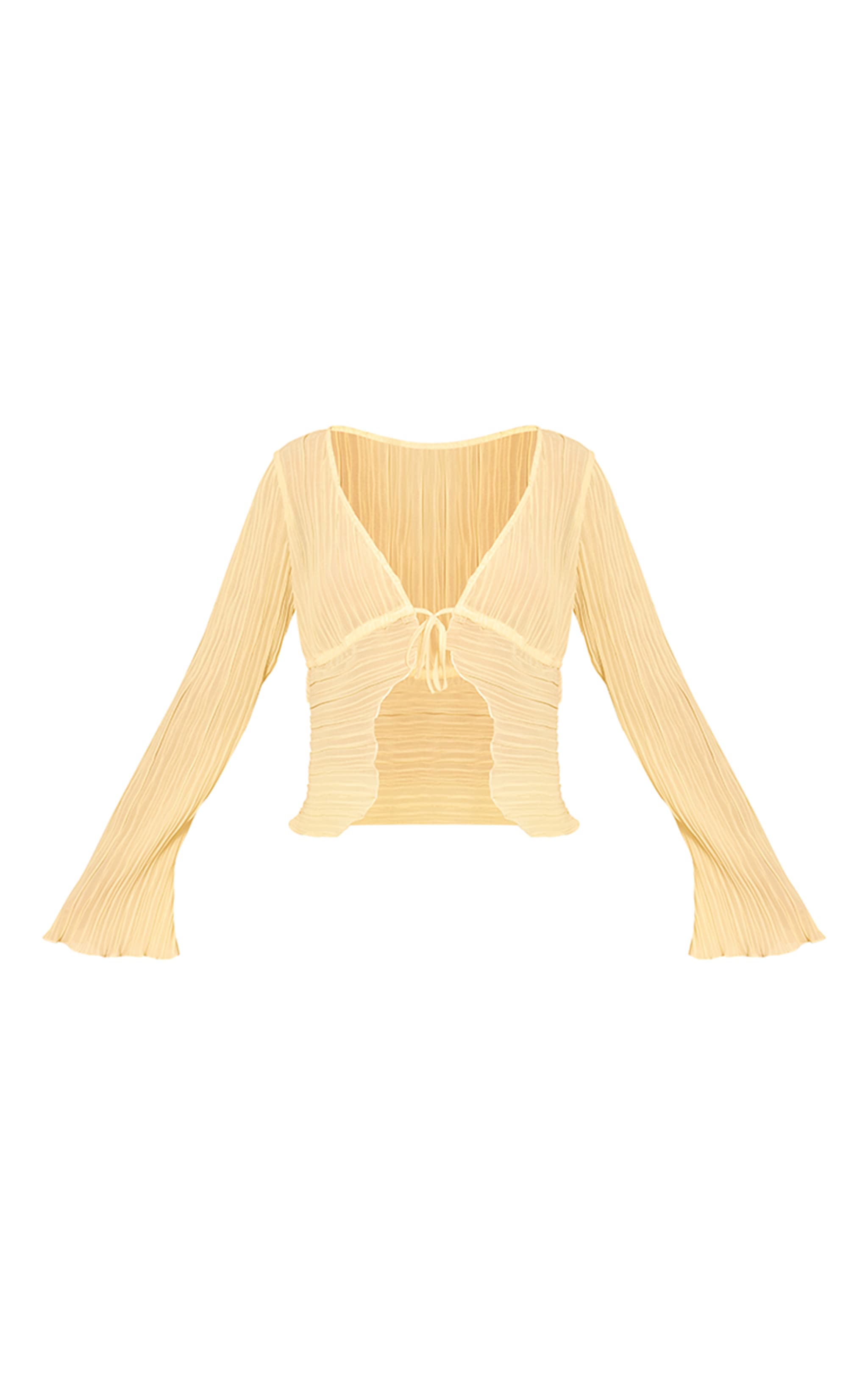 Lemon Sheer Plisse Tie Front Flute Sleeve Blouse image 5