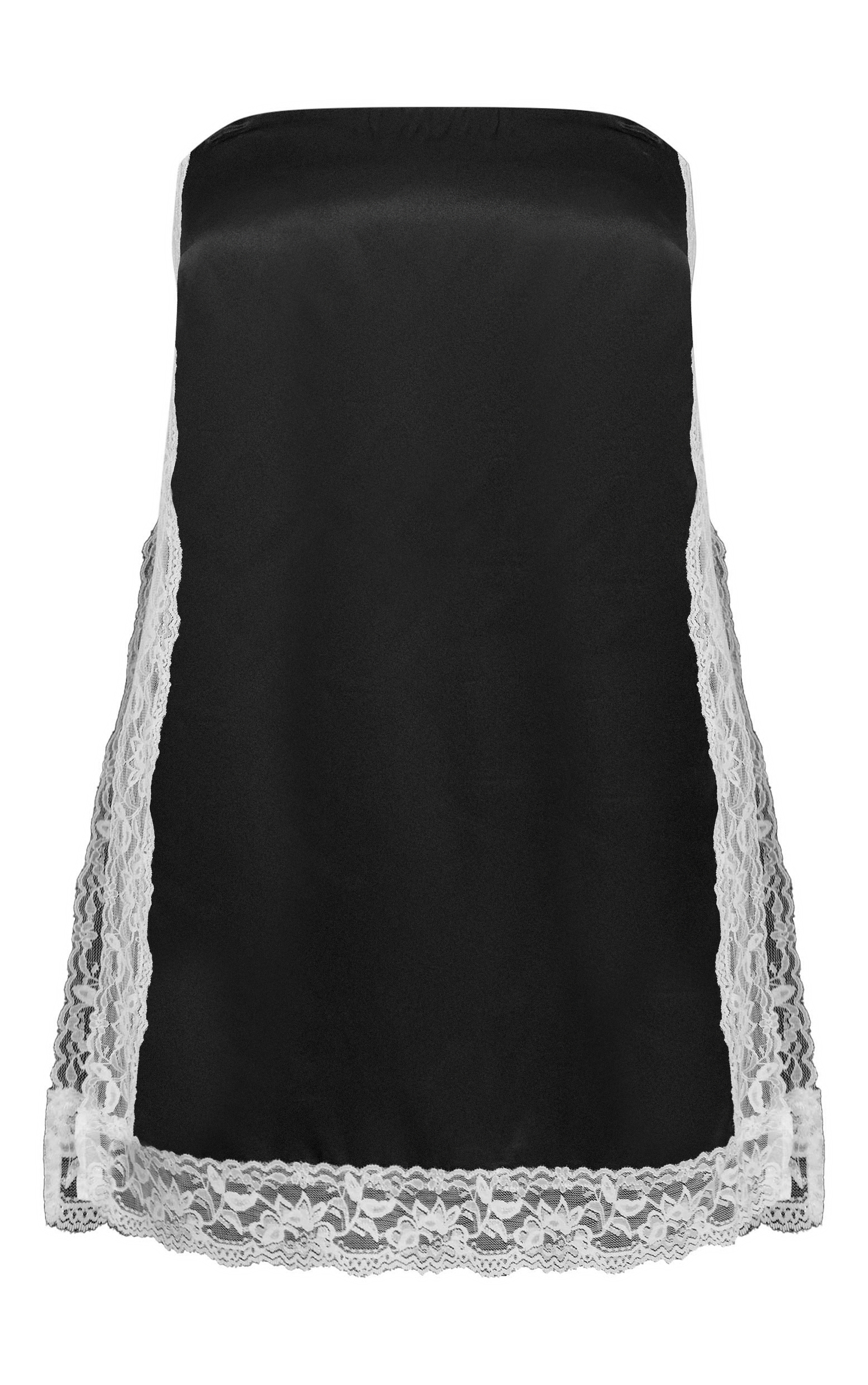 Black Satin Lace Trim Detail Longline Baneau Top image 5