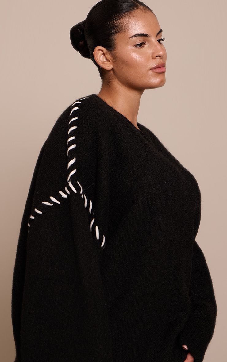 Plus Black Blanket Stitch Knit Jumper image 1