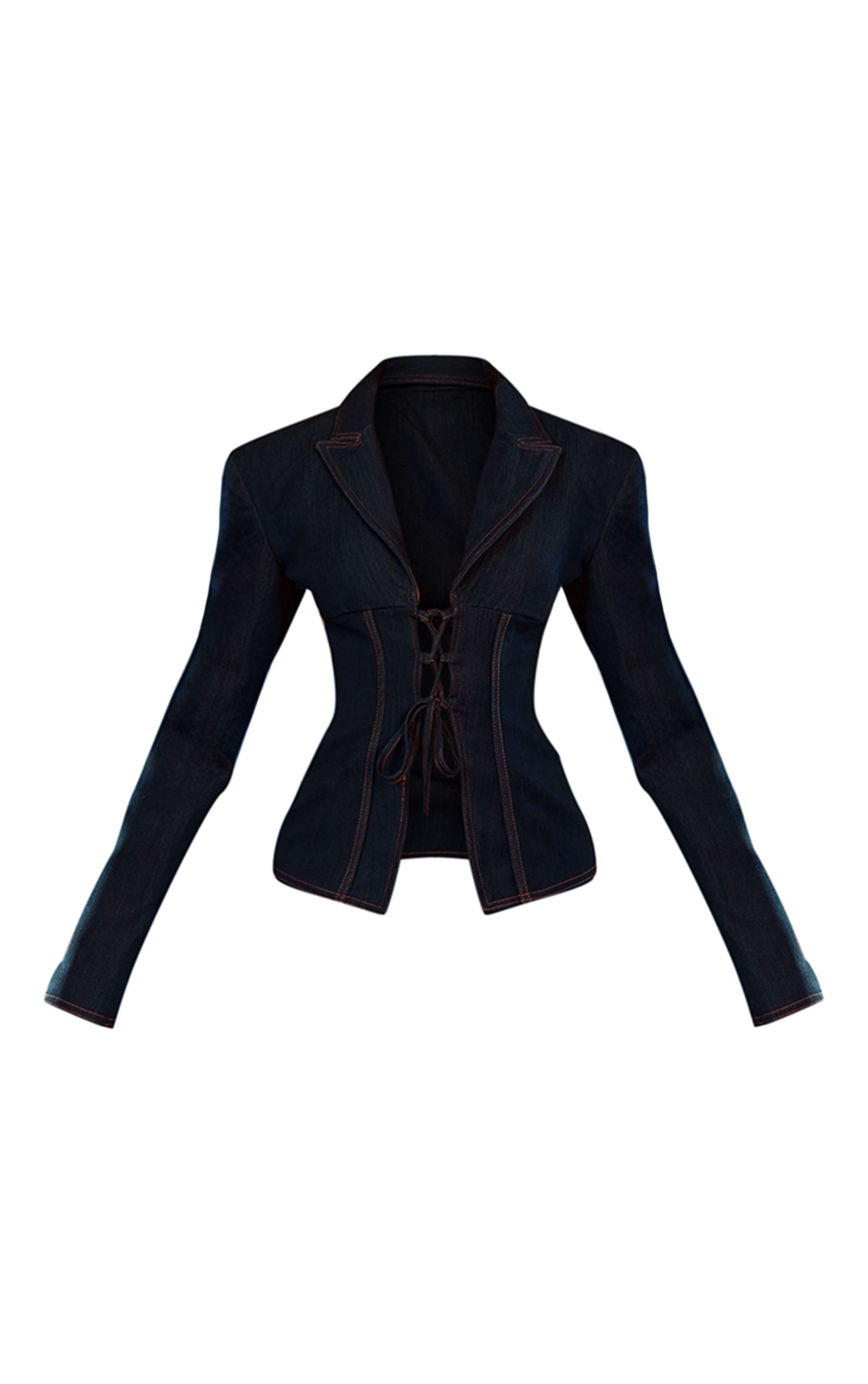 PLT Label Denim Blue Tailored Lace Up Corset Blazer image 5