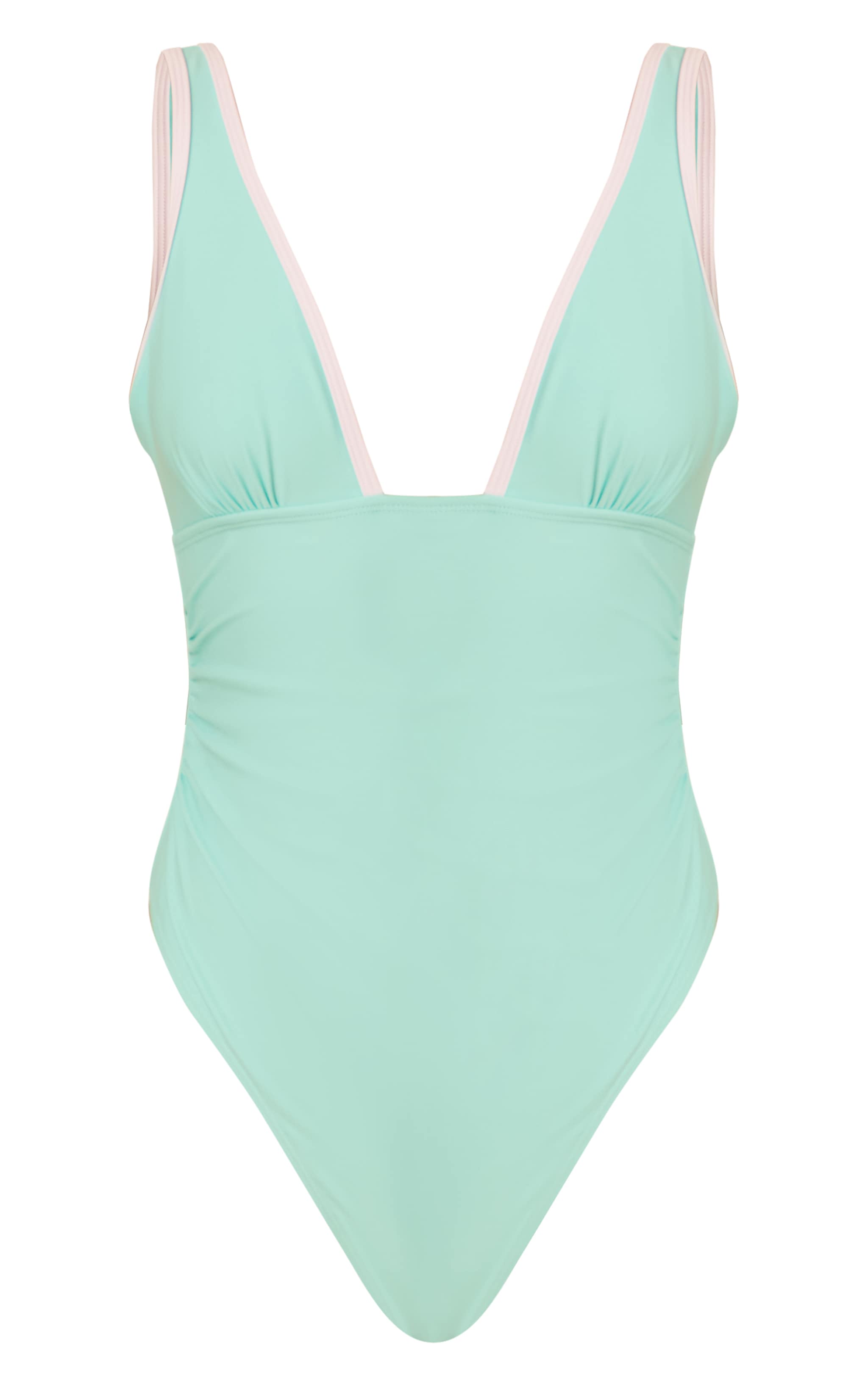 Maillot de bain bleu froncé à décolleté et lisérés contrastants image 5