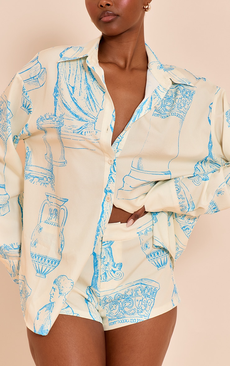  Butter Cream Abstract Print Woven Oversized Shirt image 4