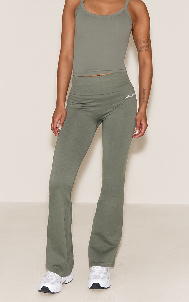 PLT SPORT Olive Seamless Ribbed Detail High Waist Yoga Flares image 2