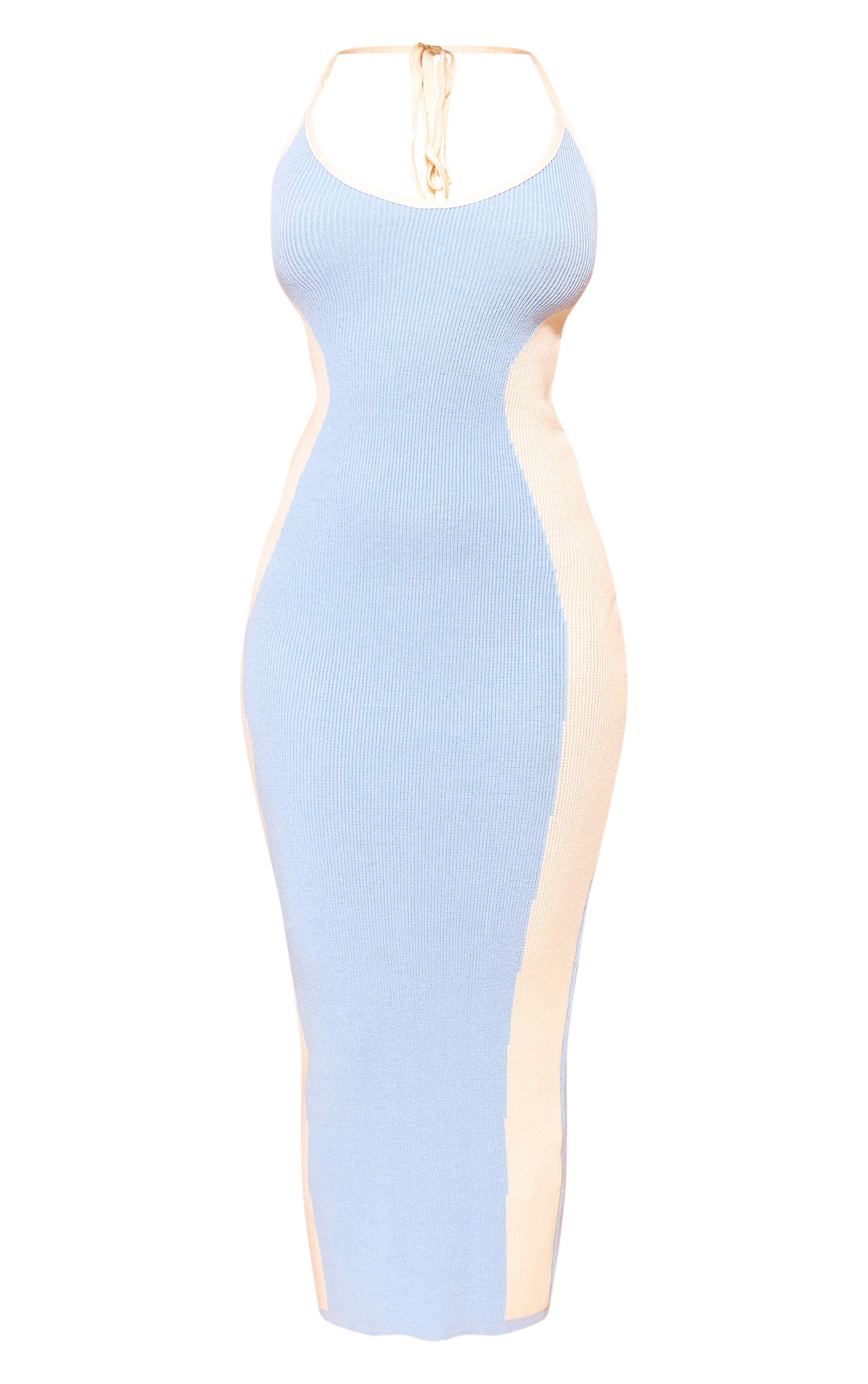 Petite Baby Blue Knit Halterneck Contrast Midaxi Dress image 1