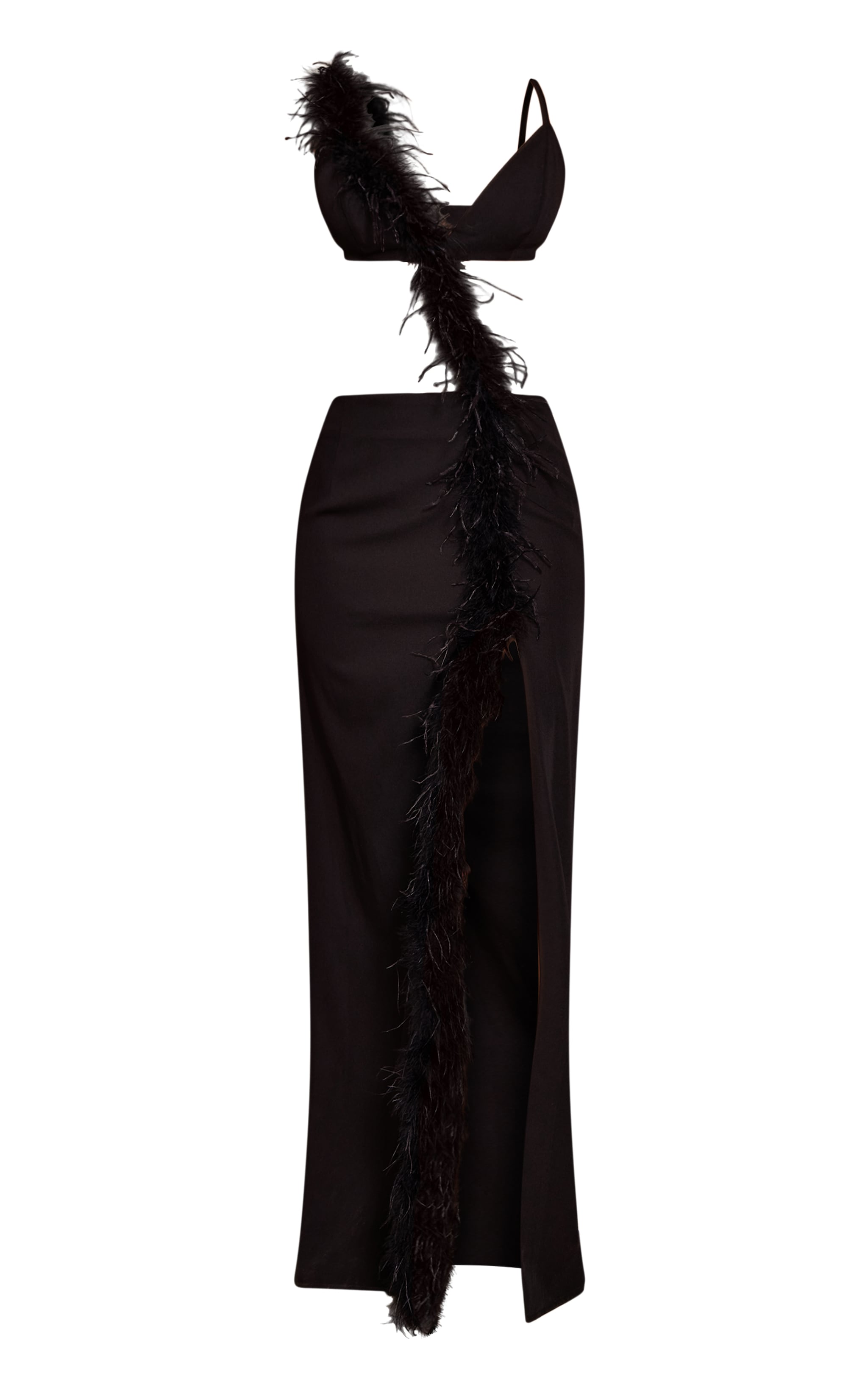 Petite Black Asymmetric Cut Out Strappy Feather Maxi Dress image 5