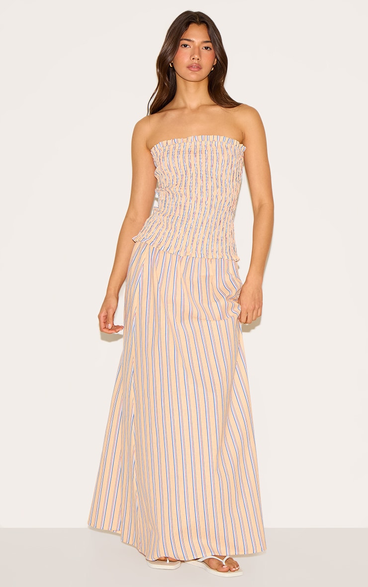 Orange Pinstripe Linen Look Shirred Bandeau Top image 2